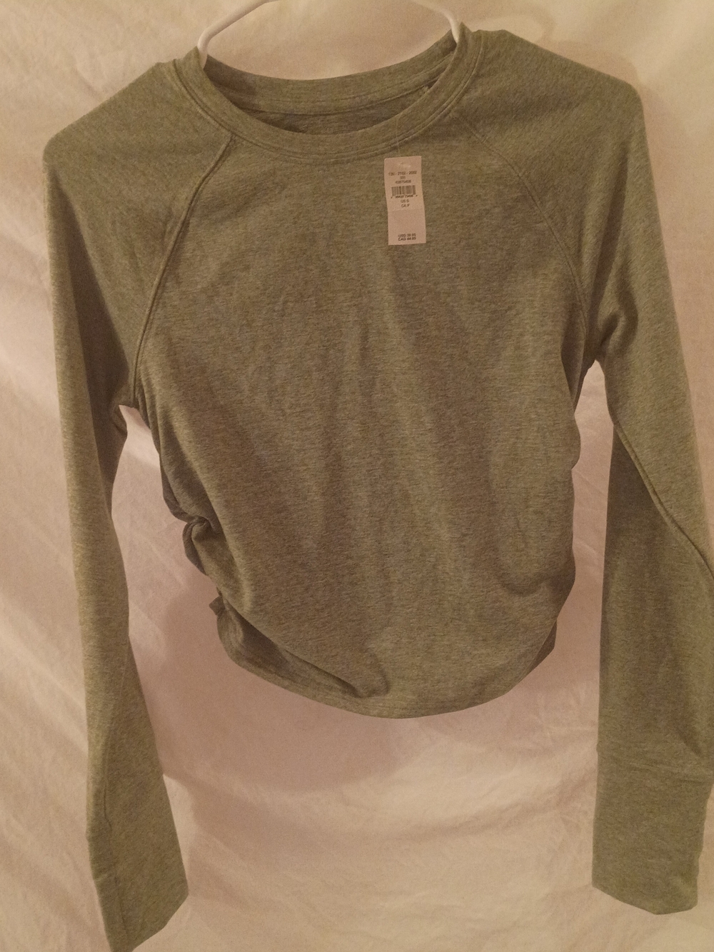 Cropped Long-Sleeve Crewneck Top in Heather Olive